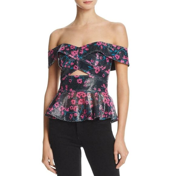 NWT WAYF Janet Off The Shoulder Sequined Flouce Bottom Top, Size XS - Picture 1 of 2